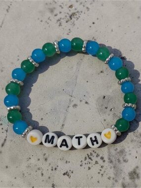 Midnight till morning Blue & Green Beaded "MATH" Stretch Bracelet new